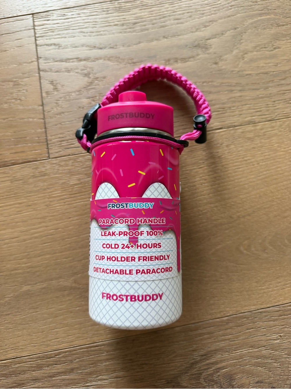 Frost Buddy 16oz Sports Buddy with Paracord Handle - Strawberry Ice Cream- NWT